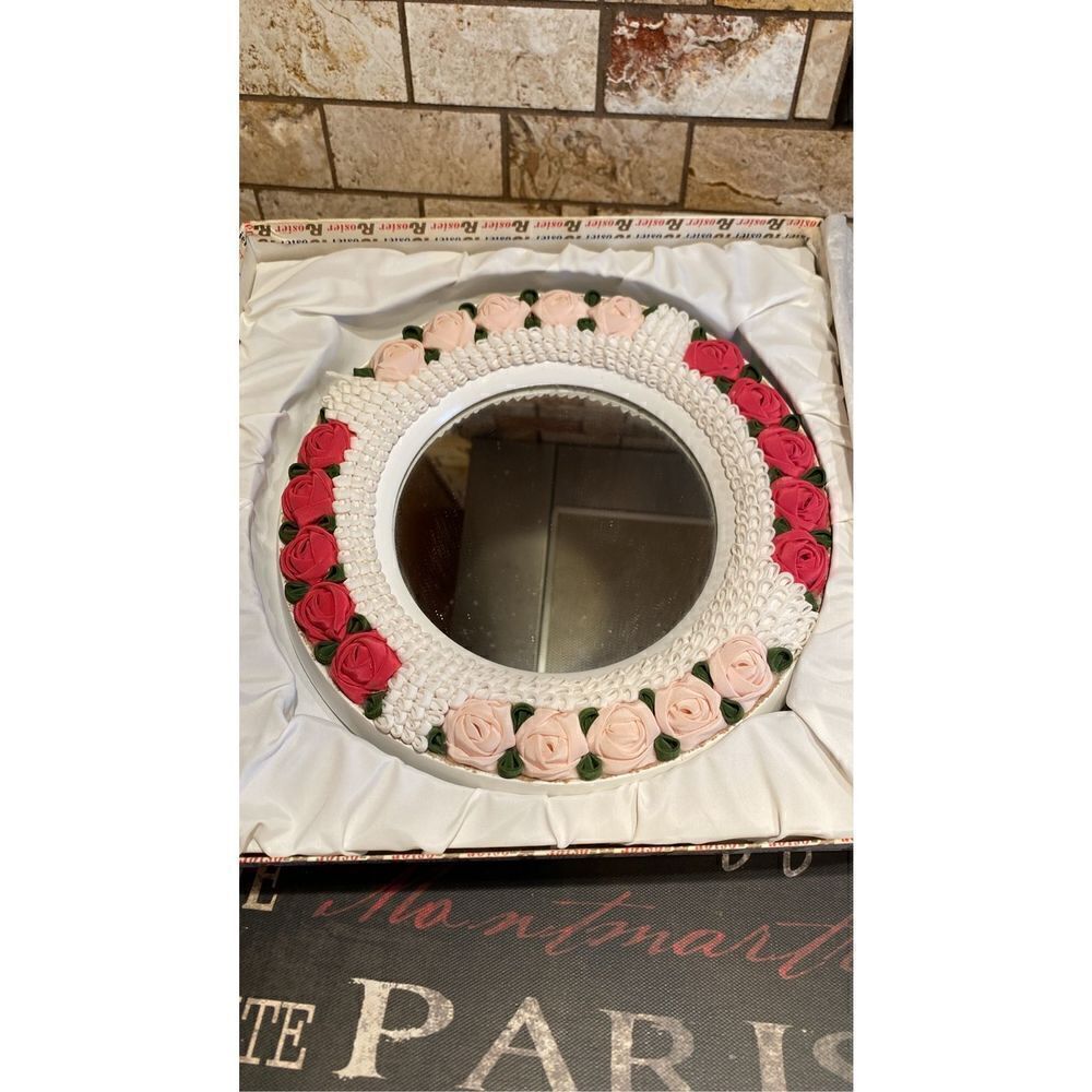 Vintage Fabric Rosette Framed Mirror